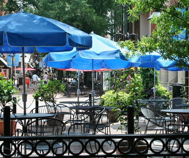 outdoor restaurant seating with shade