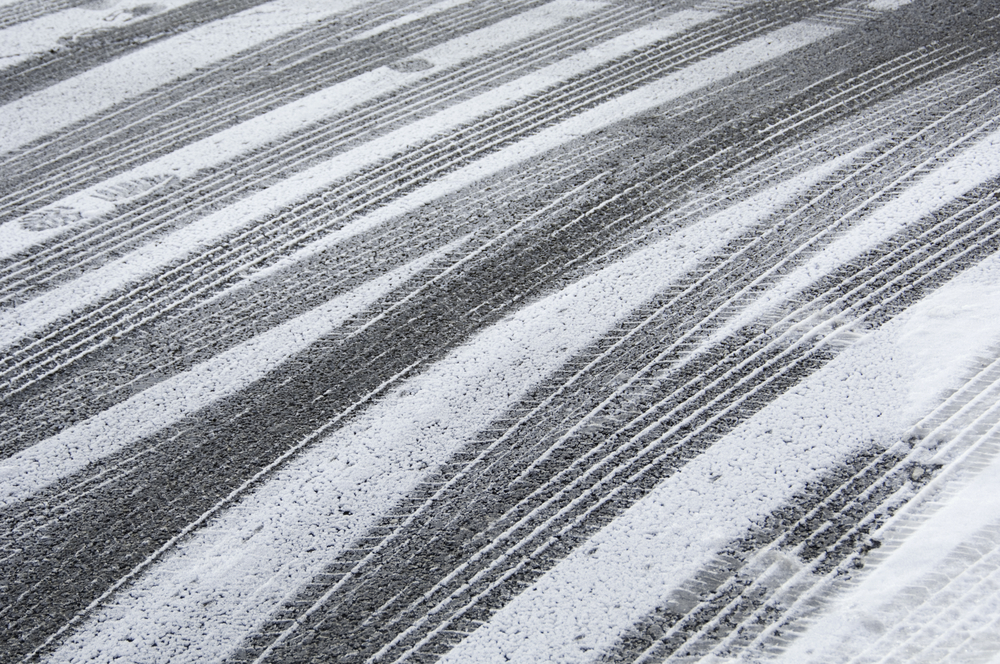 Tire tracks in snow and ice