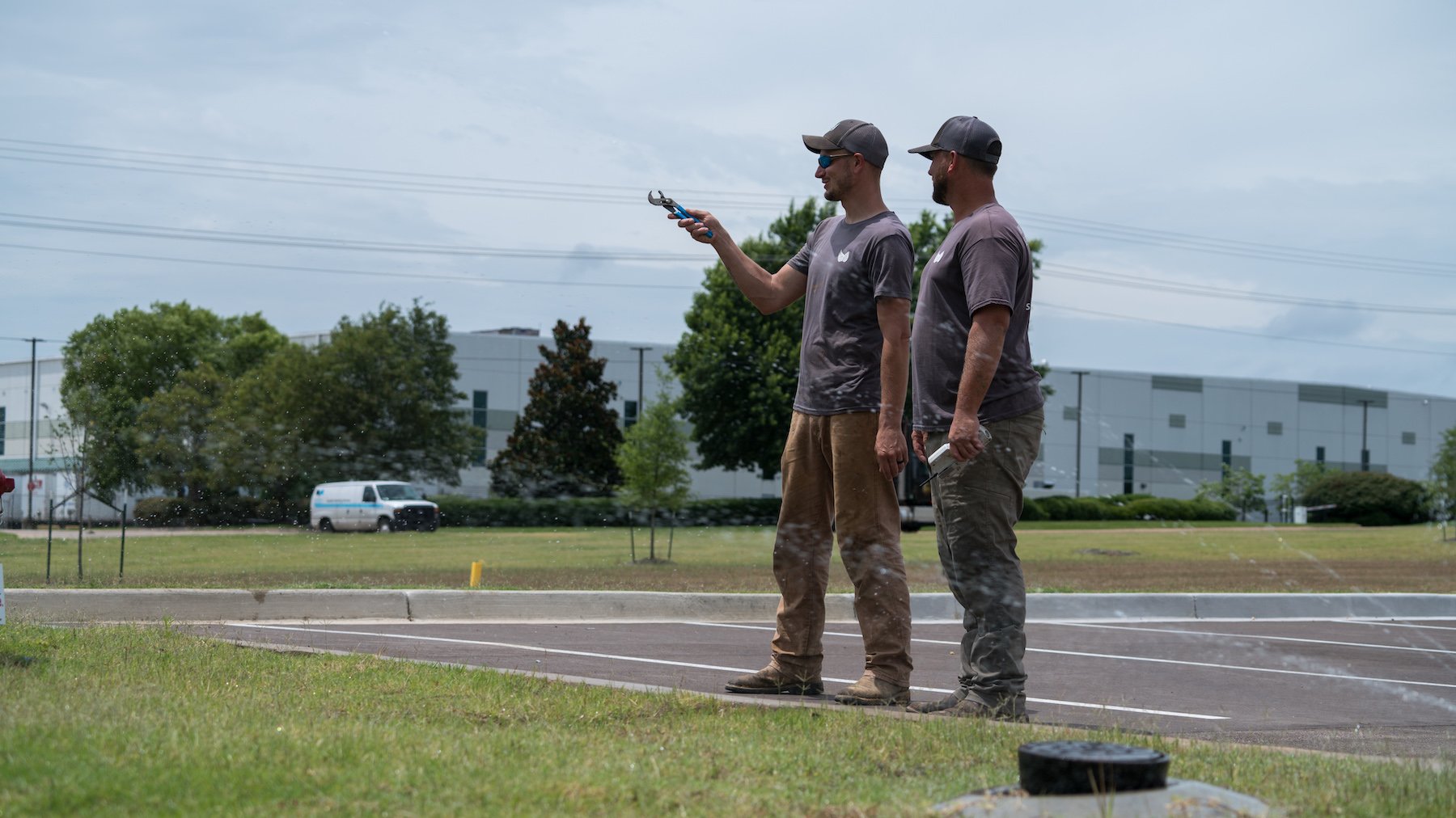 Commercial Irrigation Maintenance Team performing an inspection