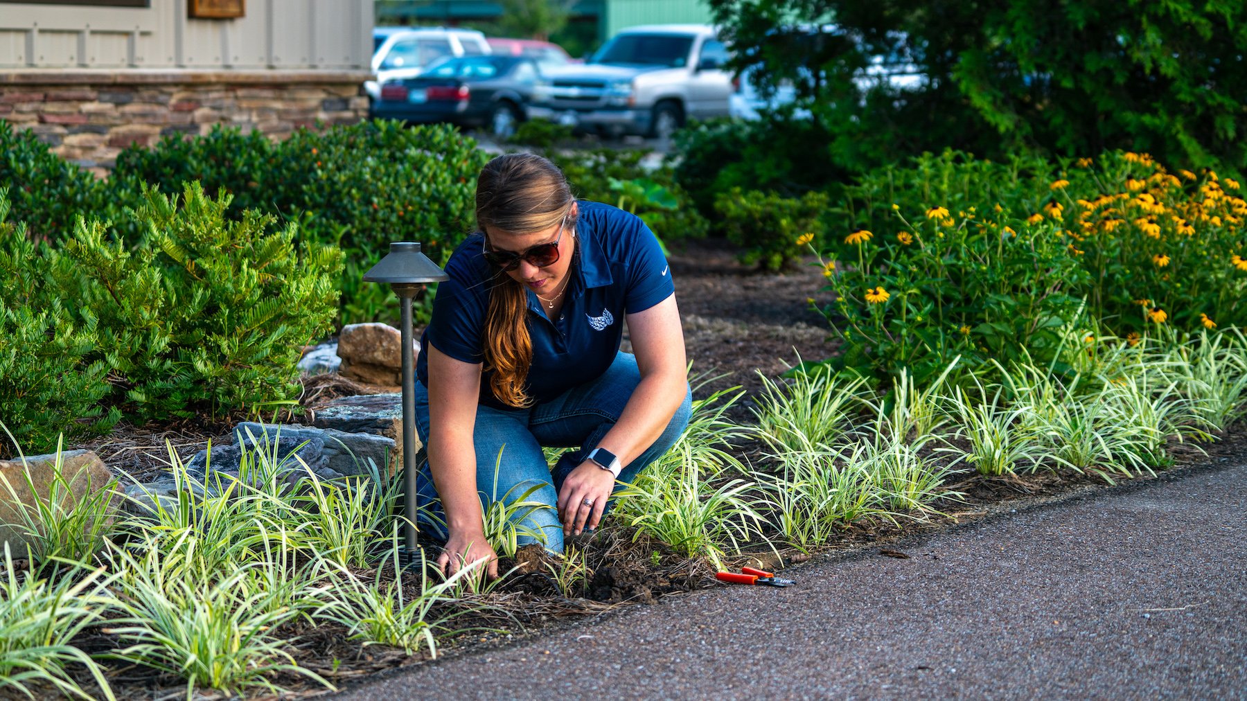 Crew member paying attention to landscape details