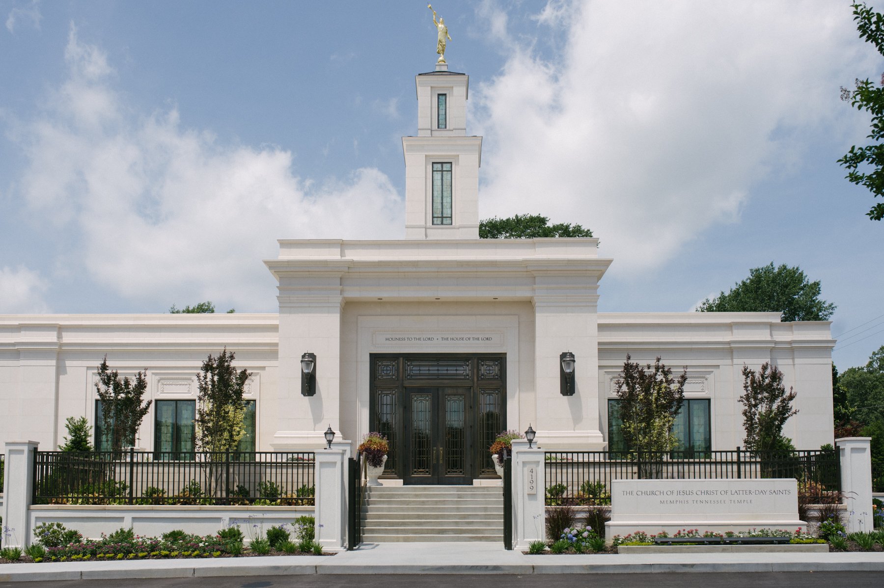 Well maintained church entrance landscape