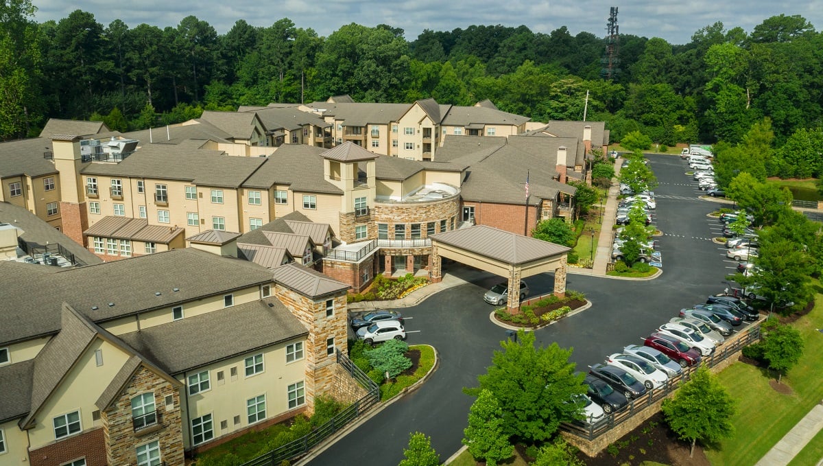 aerial view of retirement community landscape