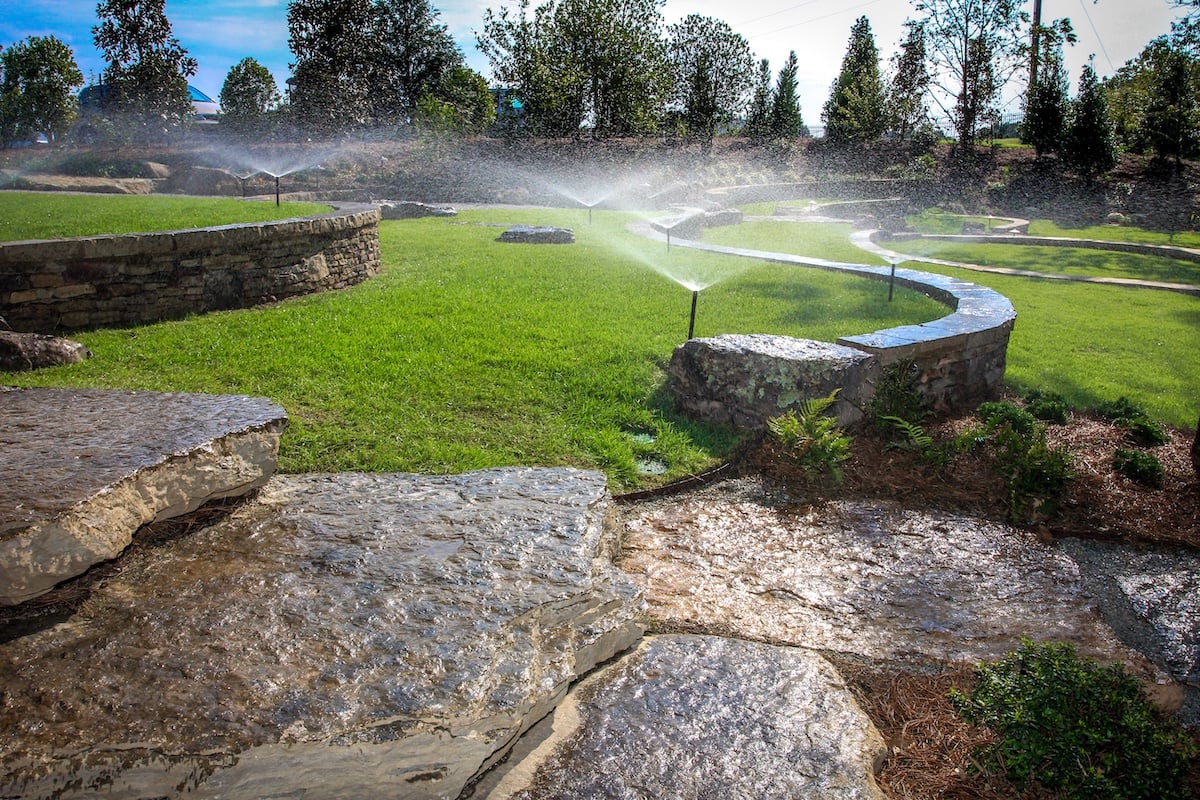 irrigation system watering lawn