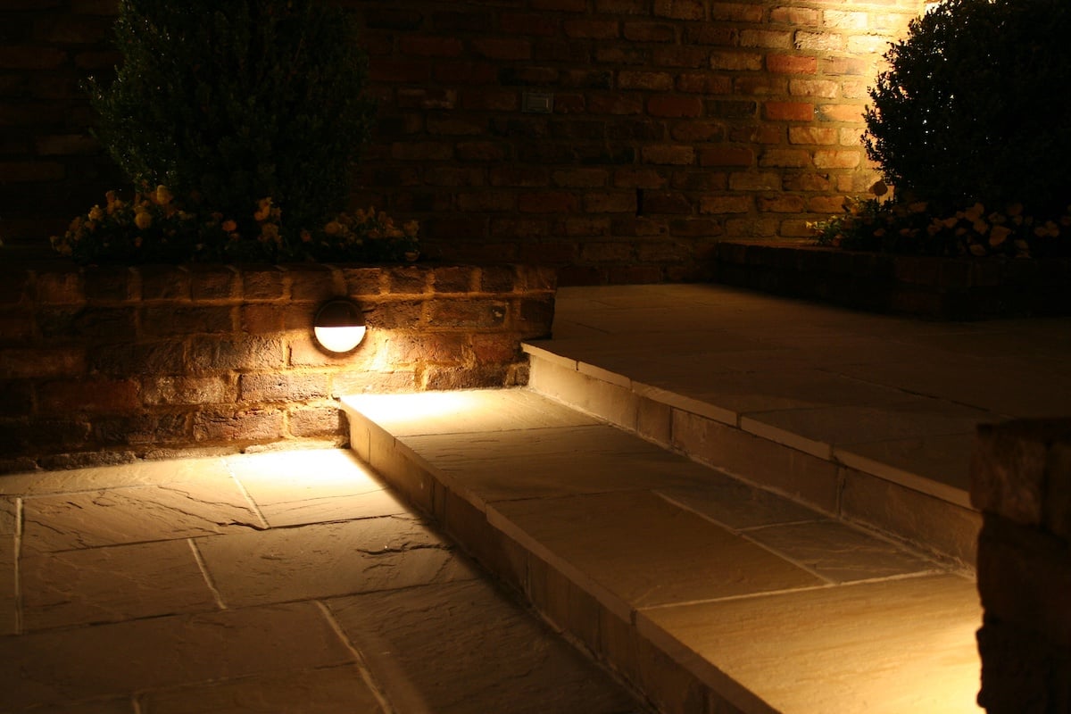 commercial landscape lighting on stairs