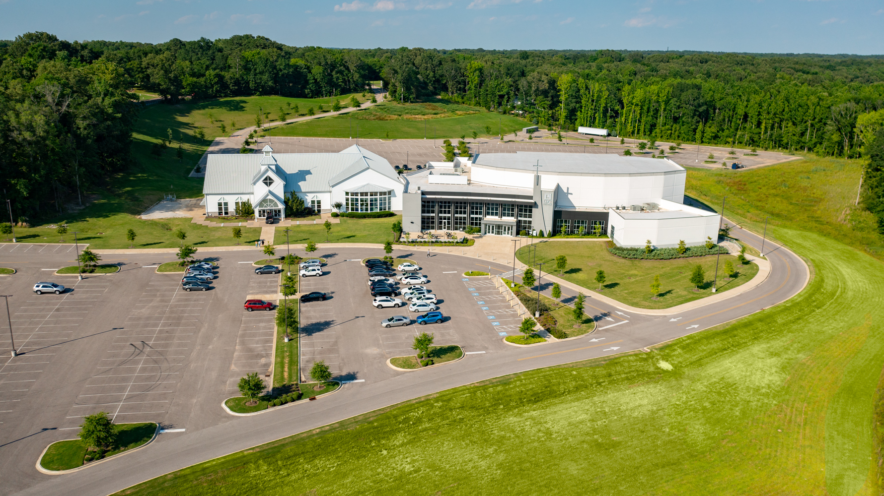 aerial view of life church property and landscaping
