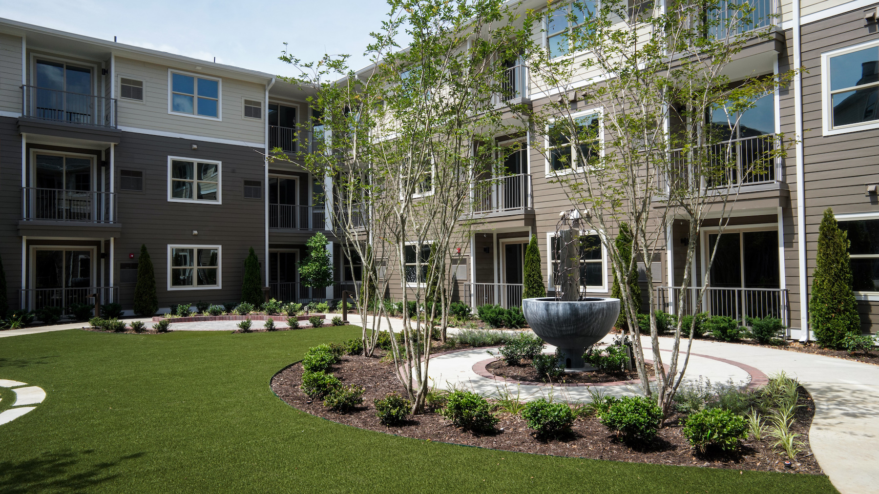 Senior living community landscape and pathway 