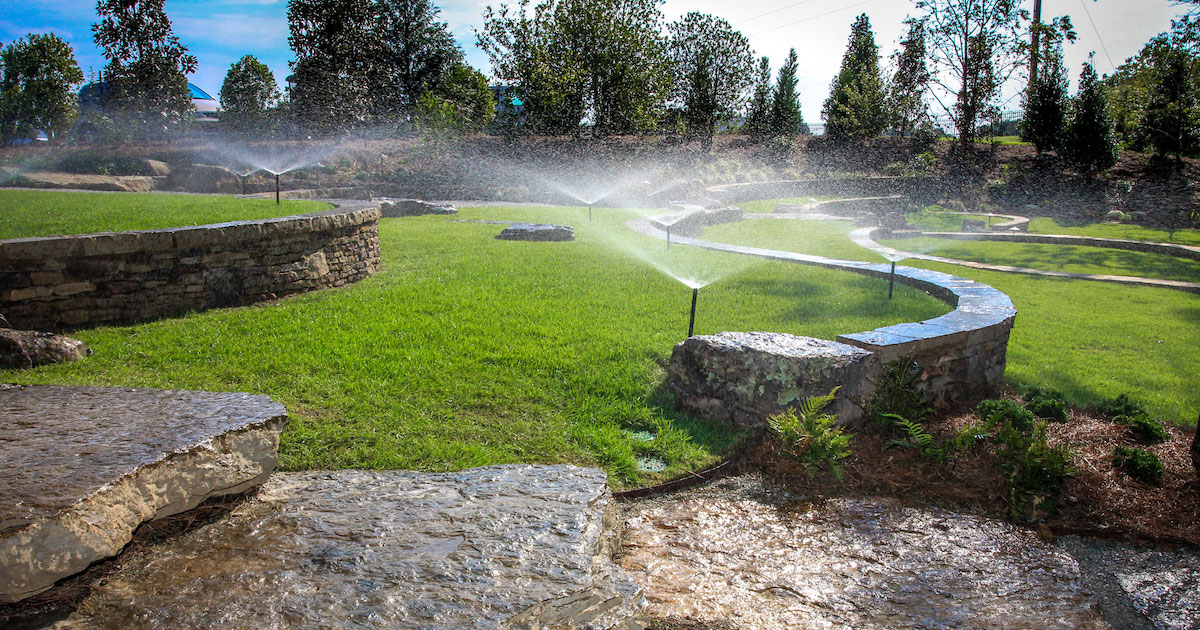 commercial landscape with irrigation